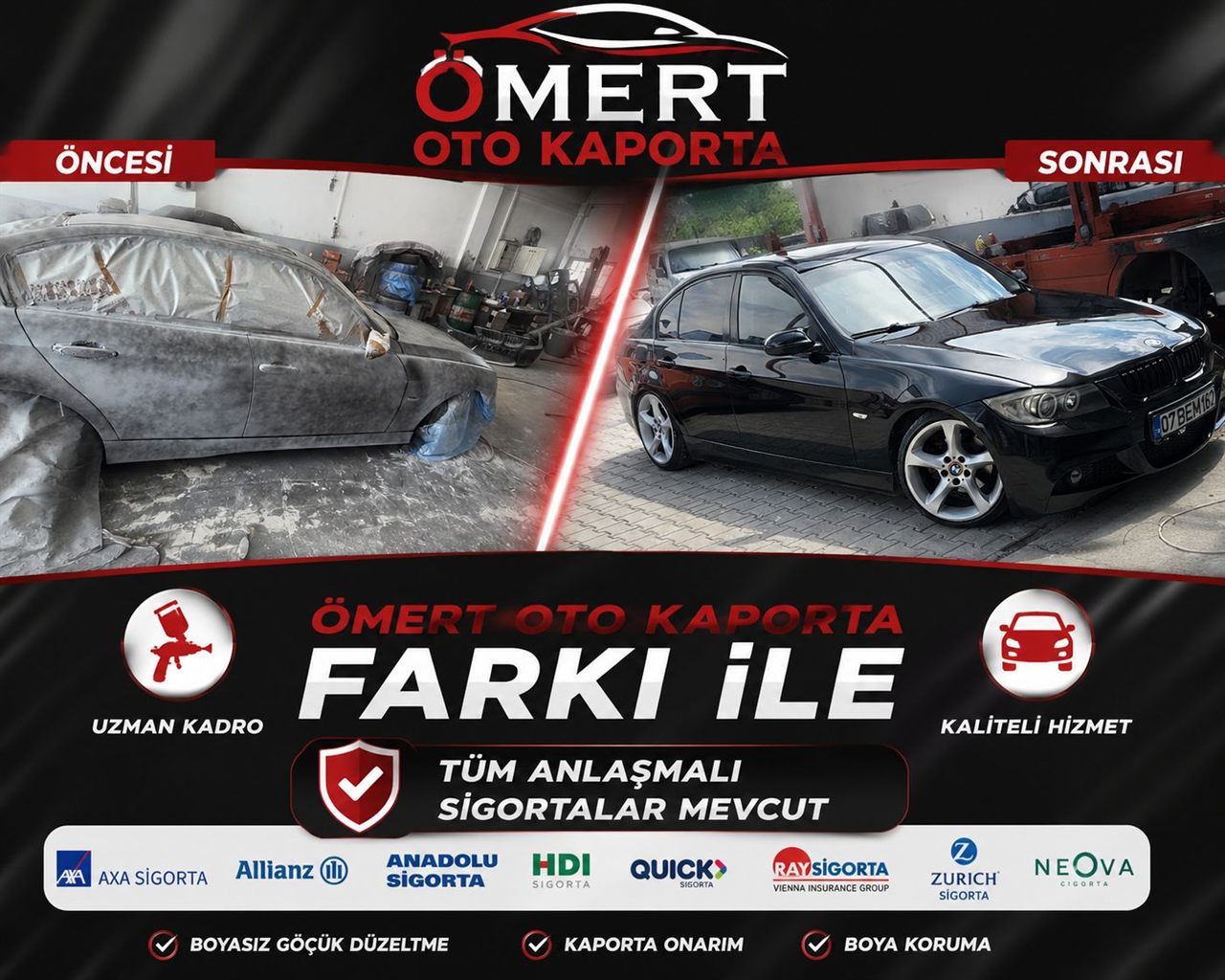 BMW kaporta boya öncesi ve sonrası