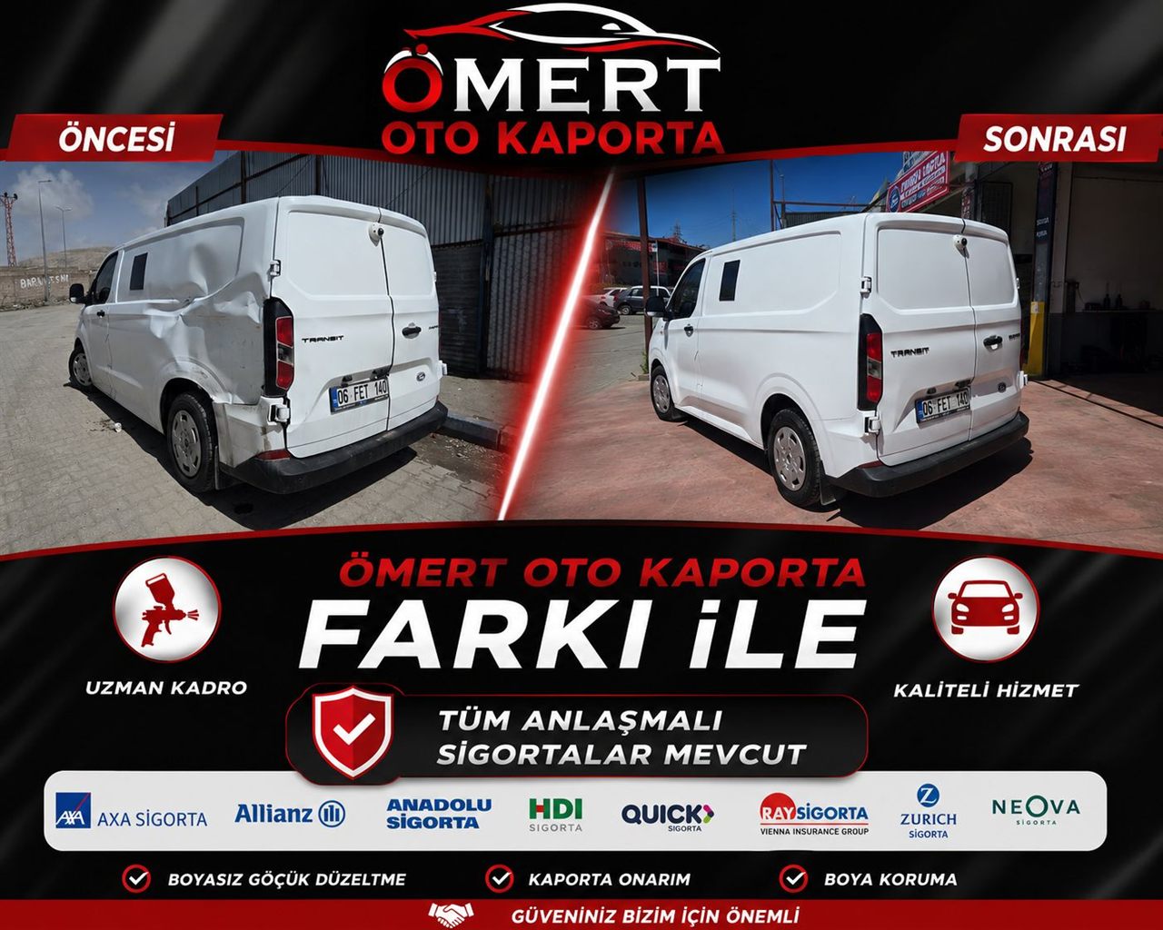 Ford Transit kaporta onarımı öncesi ve sonrası